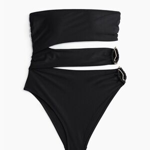 NWT Padded-Cup Bandeau Black Strapless Cutout Swimsuit